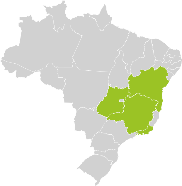 Mapa do Brasil com os Estados marcados de verde
